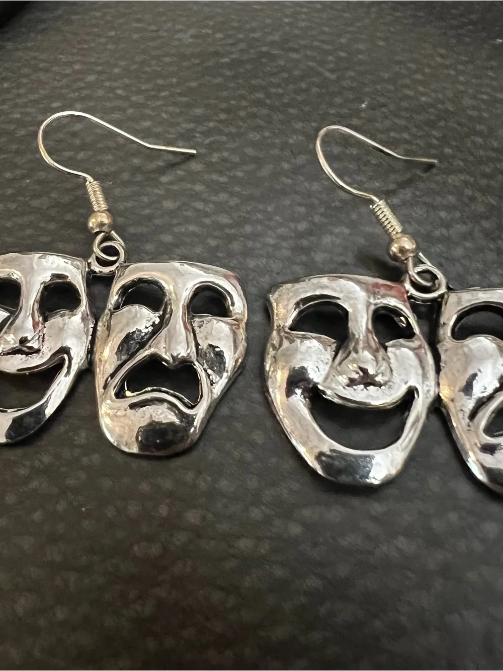 Silver Theater Mask Drop Earrings - Women's Jewelry